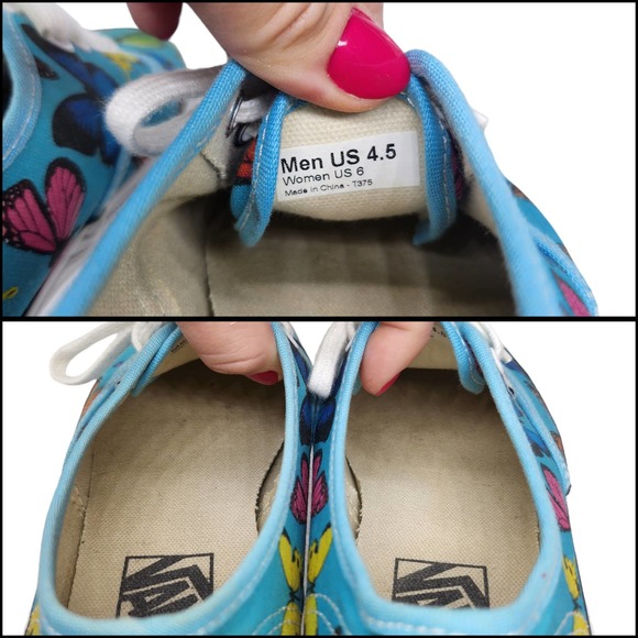 Vans Shoes Womens 6 Blue Butterfly Colorful Low Tops Lace Up Sneakers Skateboard - Picture 10 of 11